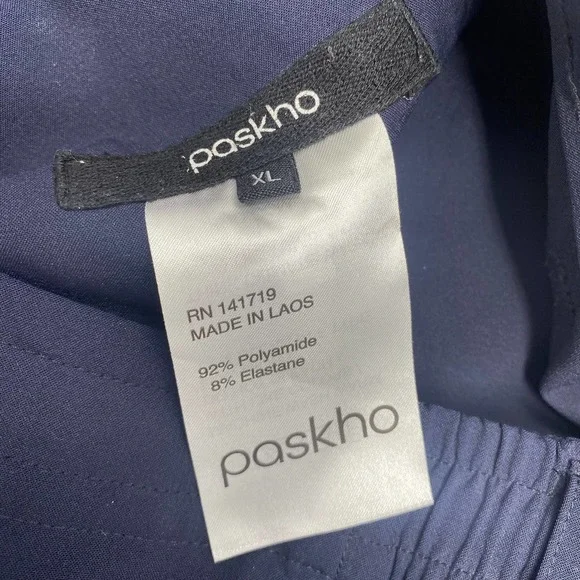 Paskho XL Navy Sanctuary Blue Drawstrings Stretch Waist Pocket Tech Travel Pants